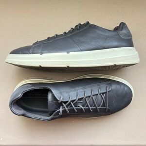ECCO Men 8-8.5 EU 42 Dark Blue Gray Leather Lace Up Casual Sneakers Athleisure